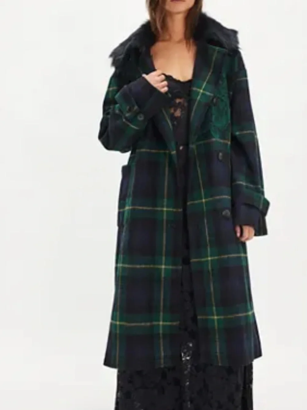 Nigel Preston x Free People Highlander Tartan Plaid Lace Appliqué Coat